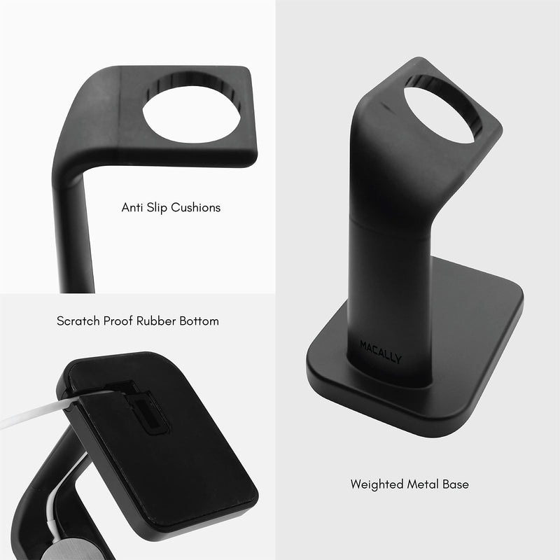 [Australia - AusPower] - Macally Apple Watch Charger Stand for Series 7/6 / 5/4 / 3/2 / 1 / SE (44mm, 42mm, 40mm, 38mm) - Minimalistic iWatch Apple Watch Stand Dock - The Perfect Apple Watch Charging Station - Black 