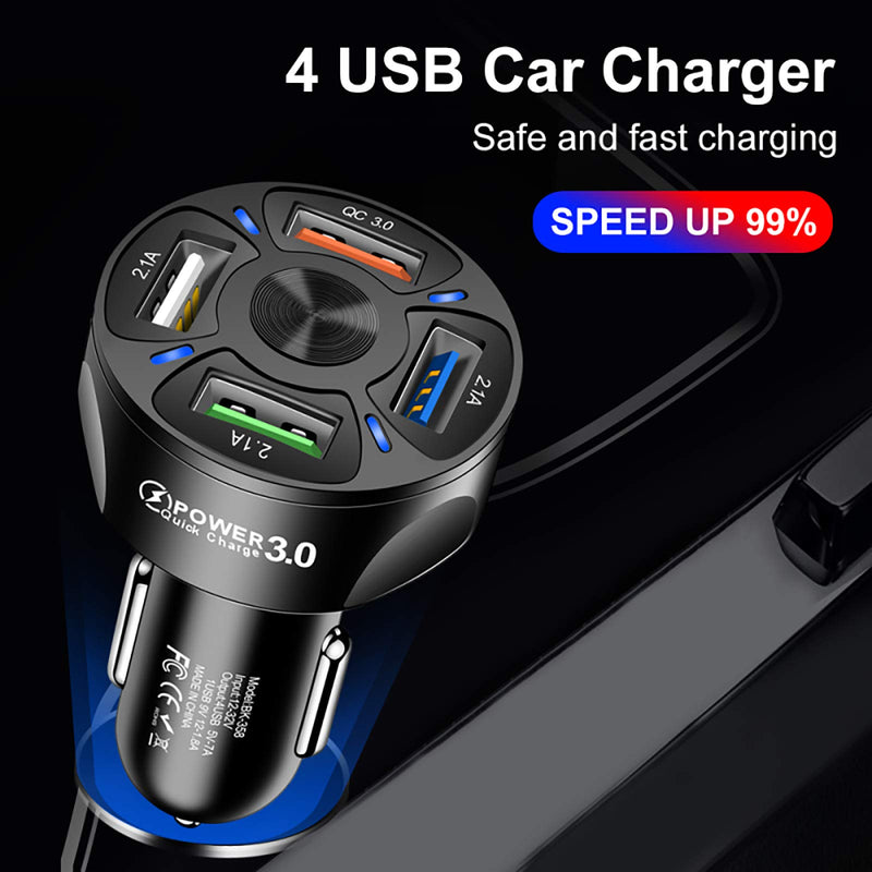 [Australia - AusPower] - BxuxJar Car Charger, 3A 4USB QC3.0 Car Charger Adapter, Car Phone Charger USB Car Charger 4 Port Charging Compatible 