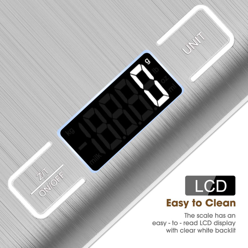 [Australia - AusPower] - Mik-Nana Food Scale, 22lb Digital Kitchen Scale Weight Grams and Oz for Baking and Cooking, 1g/0.1oz Precise Graduation, Easy Clean Stainless Steel Silver 