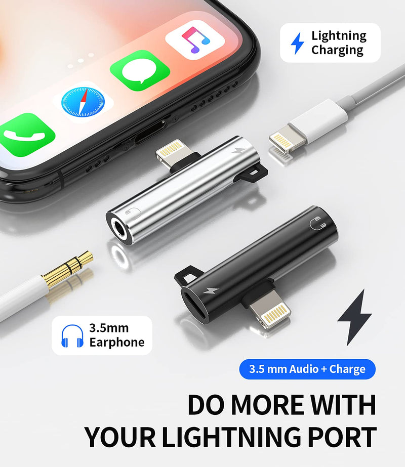 [Australia - AusPower] - Headphone Adapter Lightning to 3.5mm AUX Audio Jack and Charging Dongle Earphone Headset Splitter Compatible with iPhone 11 12 13 Mini pro max xs xr x 7 8 Ipad Air para Y Cable Cord Converter Earbud 