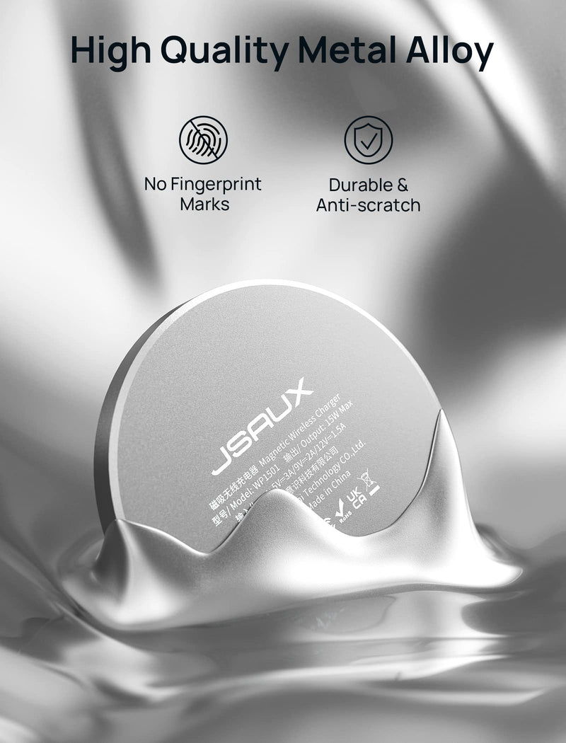 [Australia - AusPower] - Magnetic Wireless Charger, JSAUX Magnet Wireless Charging Pad Compatible with iPhone 13/13 Pro/13 Pro Max/13 Mini, 12/12 Pro/12 Pro Max/12 Mini, AirPods 3 2 Pro, Mag-Safe Charger, Mag Charger-Silver Silver 