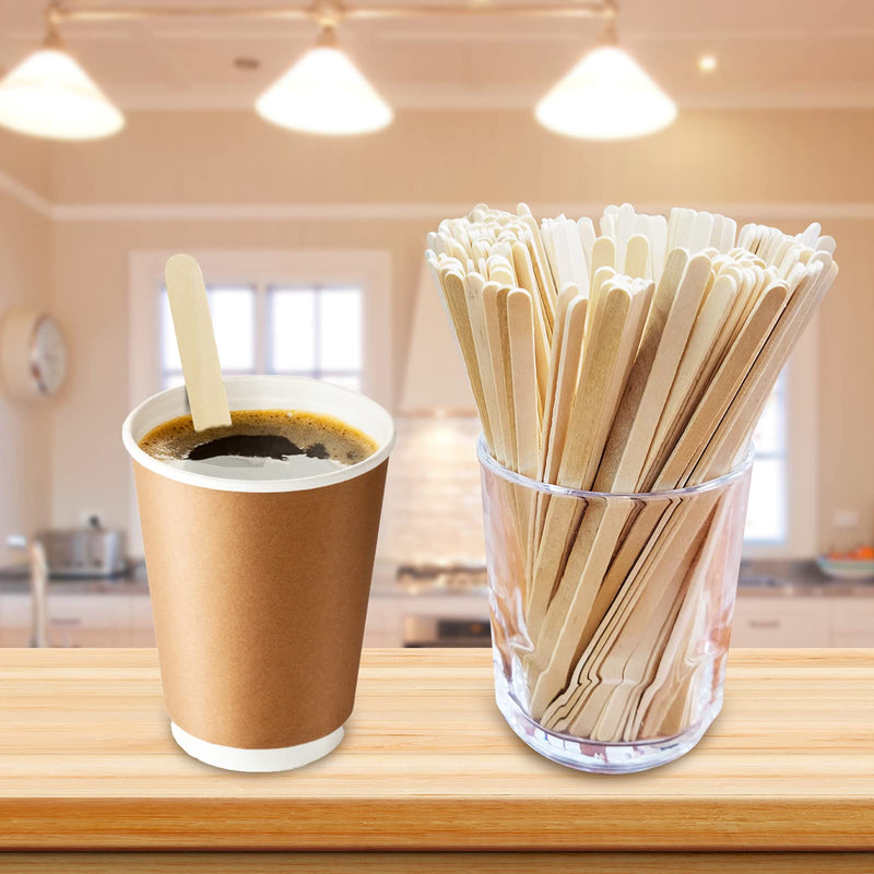 [Australia - AusPower] - 500Pcs Wooden Coffee Stir Sticks,Disposable Coffee Stirrers,5.5 Inches Biodegradable Compostable Eco-Friendly Wooden Stir Sticks,Round-End Birchwood Drink Beverage Stirrers 