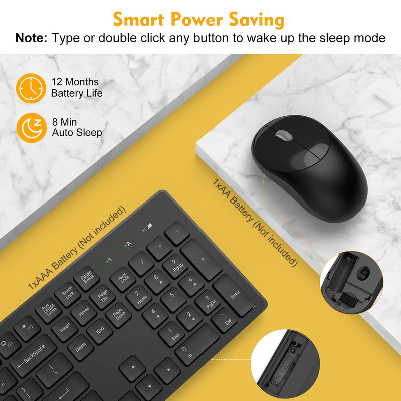 [Australia - AusPower] - Wireless Keyboard and Mouse, Trueque Silent 2.4GHz Cordless Full Size USB Keyboard Mouse Combo, Long Battery Life, Lag-Free Wireless for Computer, Laptop, PC, Window, Mac, Chrome OS(Black) Black 
