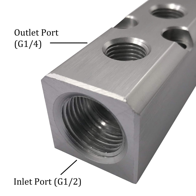 [Australia - AusPower] - 5 Way Pneumatic Manifold Air Distribution Block, G1/2 Supply Port, G1/4-Inch Output Port, Aluminum Alloy 5 Way 7 Port 