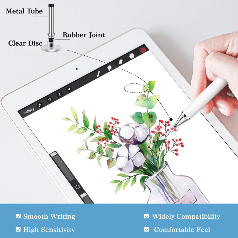 [Australia - AusPower] - Mixoo Retractable Stylus for Touch Screens - High Sensitivity Universal Stylus Touch Screen Pen with 3 Replaceable Disc Tips for iPad iPhone and All Other Capacitive Tablets & Cell Phones (White) White 