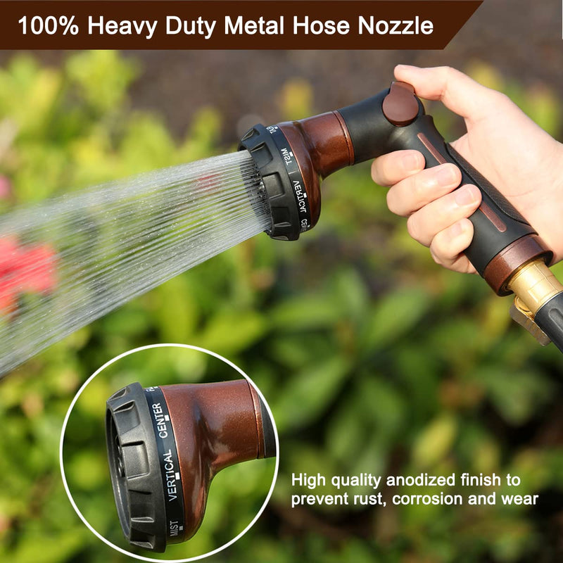 [Australia - AusPower] - FANHAO Garden Hose Nozzle, 100% Heavy Duty Metal Water Hose Sprayer with 8 Spray Patterns, High Pressure Water Nozzle with Thumb Control, On Off Valve for Watering Plants, Washing Cars & Pets 
