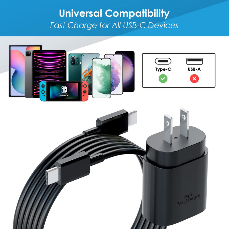 [Australia - AusPower] - 25W USB C Super Fast Charger,2 Packs Type C Charger with 10ft Long Cable,Compatible with Samsung Galaxy S23 Ultra/S23/S23+/S22/S22 Ultra/S22+, S21 Ultra, S20 Ultra/Note 20 