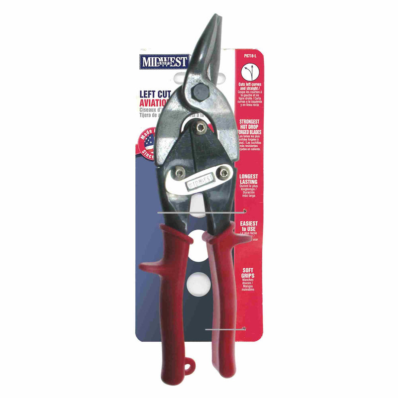 [Australia - AusPower] - Midwest Tool & Cutlery Aviation Snip - Left Cut Regular Tin Cutting Shears with Forged Blade & KUSH'N-POWER Comfort Grips - MWT-6716L, Regular Cut 
