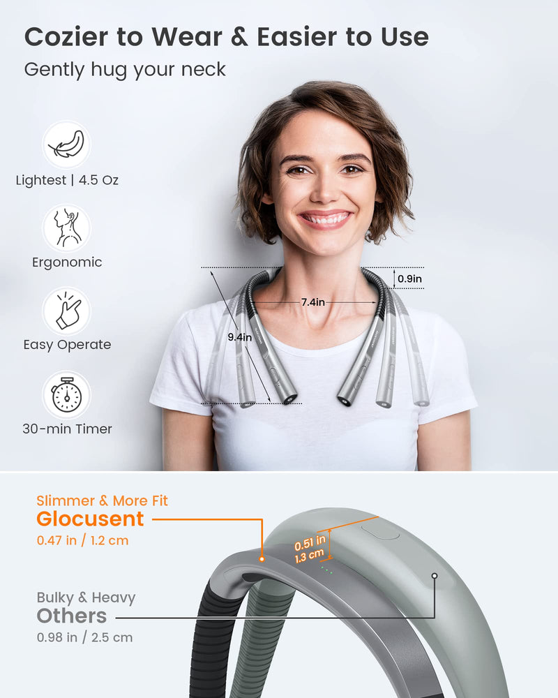 [Australia - AusPower] - Glocusent Upgraded LED Neck Reading Light, Eye Caring Book Light for Reading in Bed, 30-min Timer, 3 Colors & 3 Brightness, Rechargeable & Long Lasting, Perfect for Reading, Knitting & Repairing Upgrade-grey 