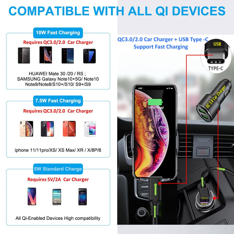 [Australia - AusPower] - Wireless Car Charger Mount,HonShoop Auto-Clamping Qi 10W7.5W Fast Charging Car Phone Mount Air Vent Compatible with iPhone11/Pro/Max/XR/Xs Max/Xs/X/8/8Plus+Samsung S10/S10+/S9/S9+/Note and More(Black) Black 