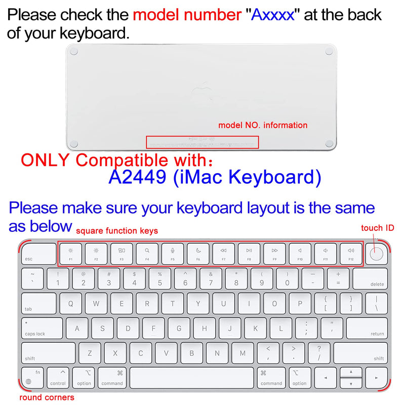 [Australia - AusPower] - Sanfulin Keyboard Cover Skin for 2021 Apple iMac Magic Keyboard (Model: A2449) with Touch ID, Cute Printing Waterproof Silicone Keyboard Protector, Red Flower 