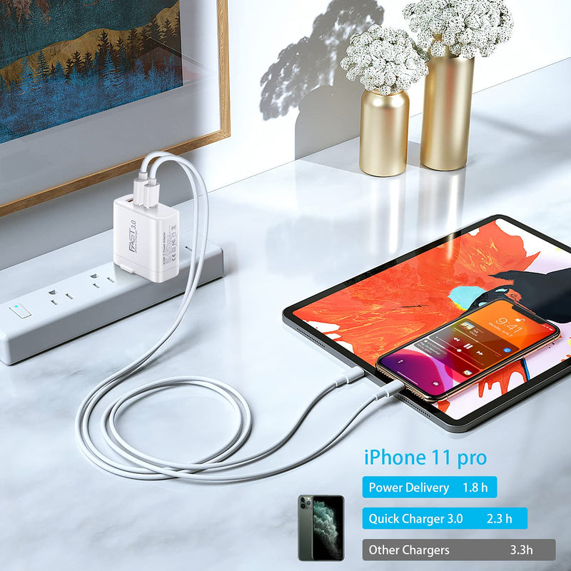 [Australia - AusPower] - USB C Charger 2Pack, iSeekerKit 30W 3-Ports Fast Type C Wall Charger with PD 3.0 + 5V/2.4A Foldable USB Block Plug Compatible for iPhone 13/12/ Mini/Pro Max/11/11 Pro Max/Samsung Galaxy/Pixel-White White White 