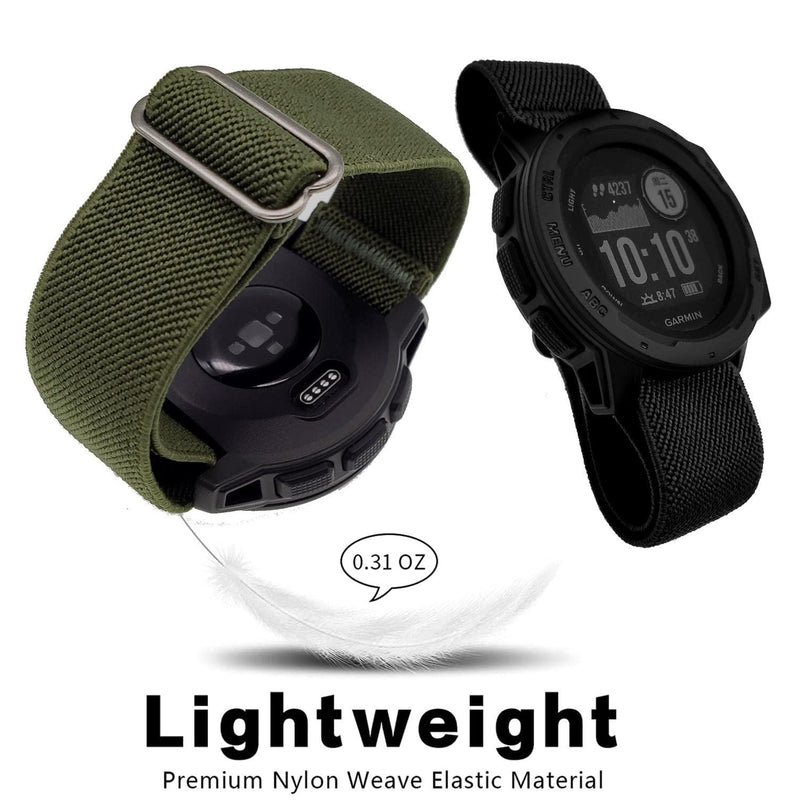 [Australia - AusPower] - Abanen 22mm Elastic Watch Bands for Garmin Instinct / Instinct 2 Solar, Soft Stretchy Nylon Ultra-light Wristband Strap for Garmin Instinct Tactical / Tide / Esports/ Instinct Solar Black + Green 