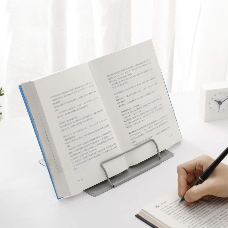 [Australia - AusPower] - MSDADA Desk Book Stand Metal Reading Rest Book Holder Angle Adjustable Stand Document Holder Portable Sturdy Lightweight Bookstands-Textbooks Tablet Music Books Cook Recipe (Grey) Grey 