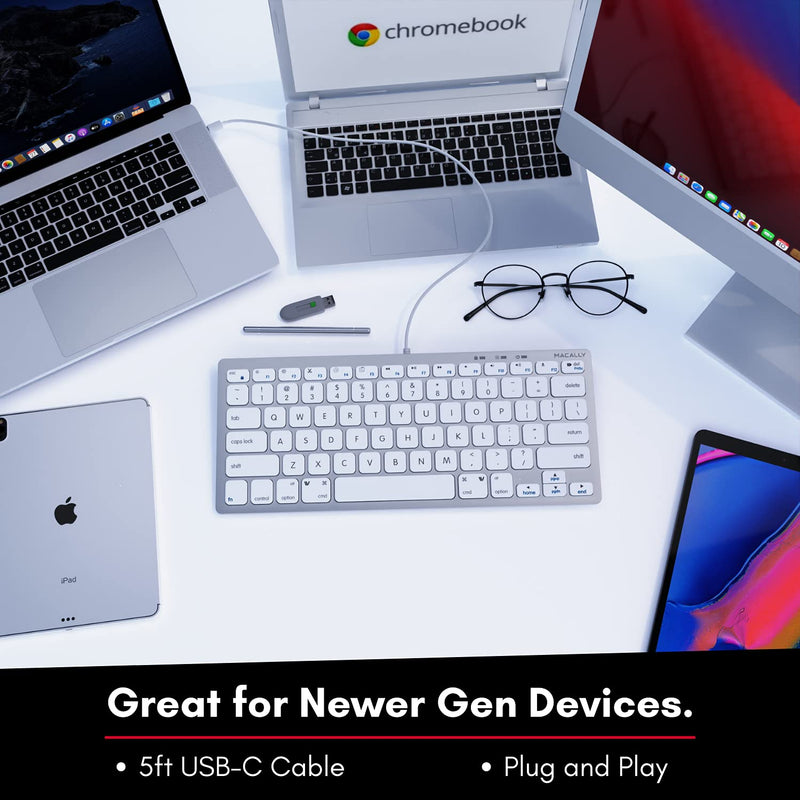 [Australia - AusPower] - Macally Small USB C Keyboard - Plug & Play Compatible Apple Wired Keyboard for Mac Mini, MacBook Pro/Air, iMac, Windows, iPad, Chromebook with USB C Port - Compact & Mini USB Type C Keyboard 