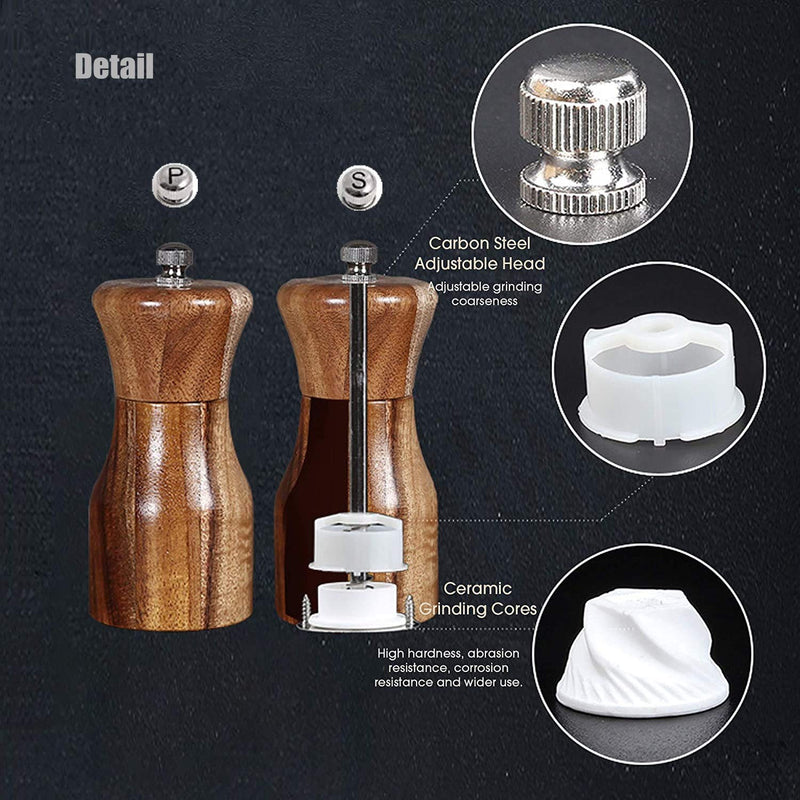 [Australia - AusPower] - Acacia Wood Salt and Pepper Grinder Set, Manual Pepper mill, Refillable, Adjustable Coarseness Ceramic Rotor, with Wooden Stand Holder Tray 
