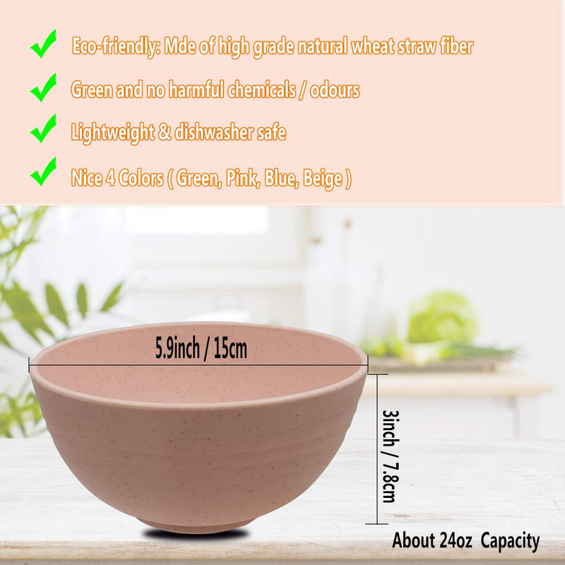 [Australia - AusPower] - Unbreakable Cereal Bowls 4 Pack Eco-friendly Wheat Straw Fiber Bowls 24 OZ for Rice Salad Soup Pasta Fruit Dessert - Lightweight Snack Bowls for Kids Children Toddler & Adult 