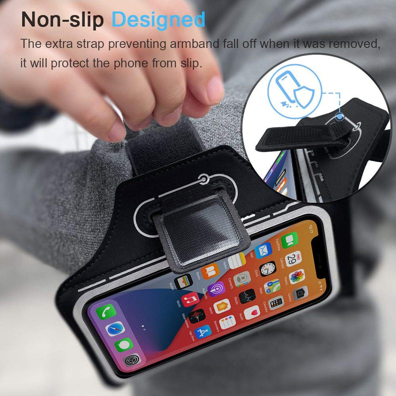 [Australia - AusPower] - JEMACHE Running Armband for iPhone 13 12 11 XR XS, 13 Pro, Samsung Galaxy S22 S21 S20 S10 S9, Gym Workouts Arm Band with Airpods Holder (Black) Black 