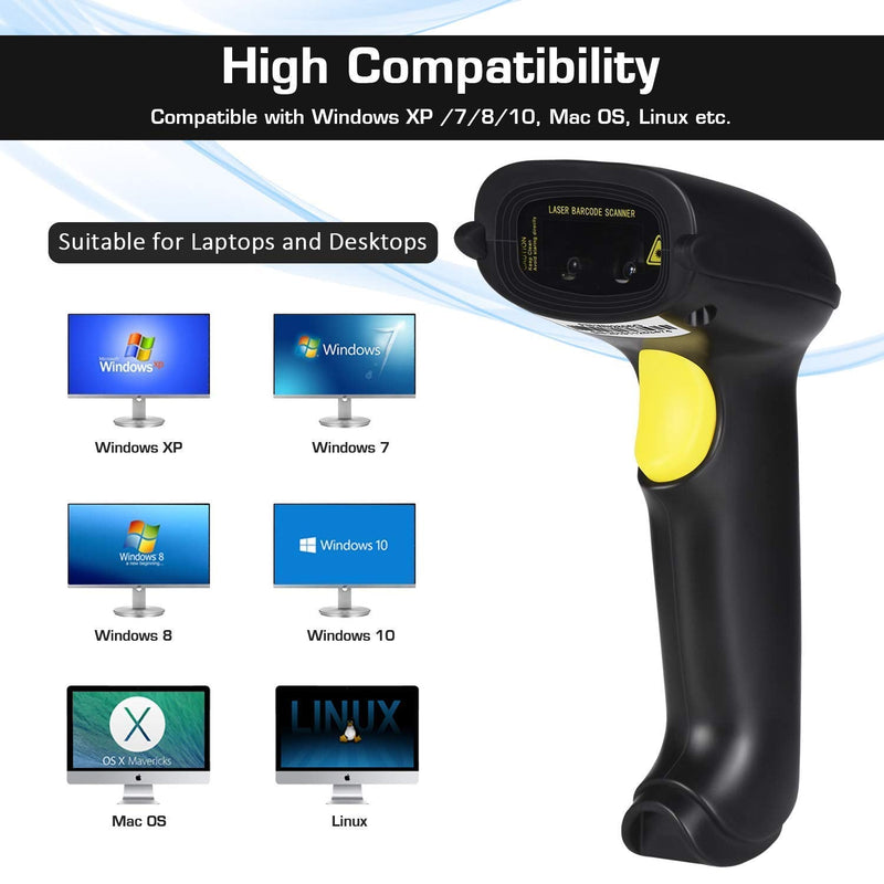 [Australia - AusPower] - WoneNice Barcode Scanner, Wired Handheld USB Laser Automatic Bar Code Scanner Bar-Code Reader with Stand, Support Windows/Mac/Linux for Store, Supermarket, Warehouse, Small Business - Black 
