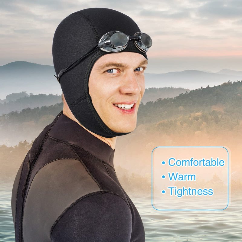 [Australia - AusPower] - Jecery 2 Pcs Neoprene Diving Hood Thermal Wetsuit Hood Cap Swim Caps with Chin Straps Snorkeling Neoprene Surf Beanie 2.5 mm Diving Cap Headgear for Men Women Sailing Water Sports 
