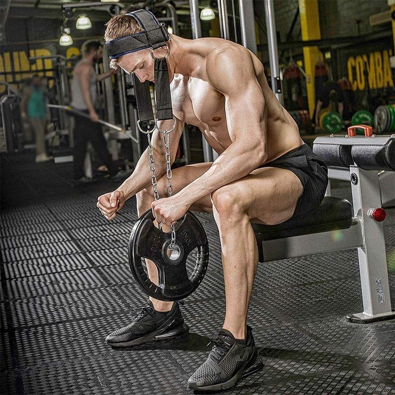 [Australia - AusPower] - Visaman Fitness Neck Head Harness Neck Training Weight Lifting Strength Trainer with Adjustable Long Steel Chain and Strap Improve Muscle Strength Neck Exerciser 