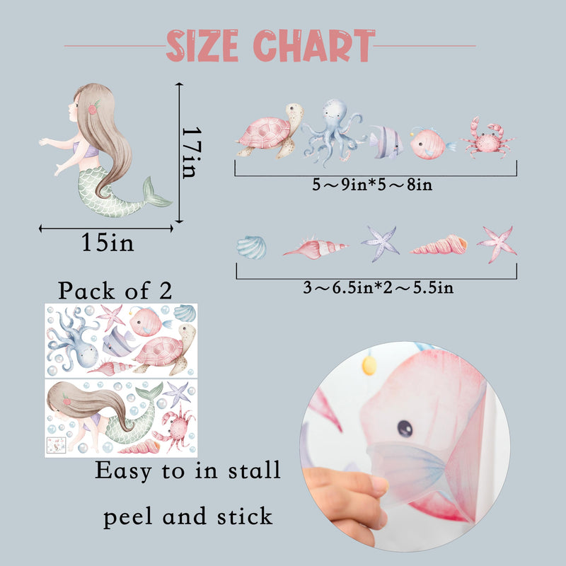 [Australia - AusPower] - MUWEOL Under The Sea Mermaid Wall Decals - Ocean Fish Turtle Wall Stickers Bathroom Girls Bedroom Baby Nursery Wall Decoration,Sea Animals Wall Stickers 