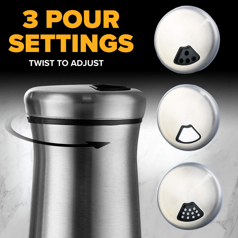 [Australia - AusPower] - Salt and Pepper Shakers set - Spice Dispenser with Adjustable Pour Holes - Stainless Steel & Glass - Set of 2 Bottles By Smart House Inc Silver 