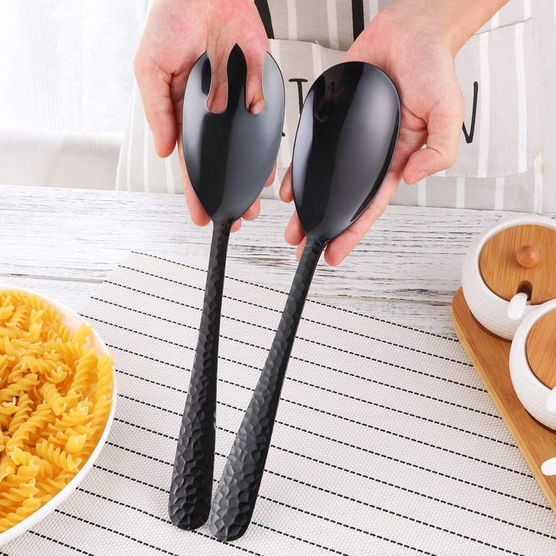 [Australia - AusPower] - Bisda Salad Spoon and Fork Set, 12 Inch Stainless Steel Salad Server, Black Serving Utensils, Dishwasher Safe, Pack of 2 