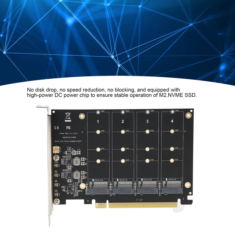 [Australia - AusPower] - Quad M.2 NVME SSD to PCI-E 4.0 X16 Adapter, High Speed 4x32Gbps Soft Raid Card with Individual LED Indicator Support 2230 2242 2260 2280 (ph44) 
