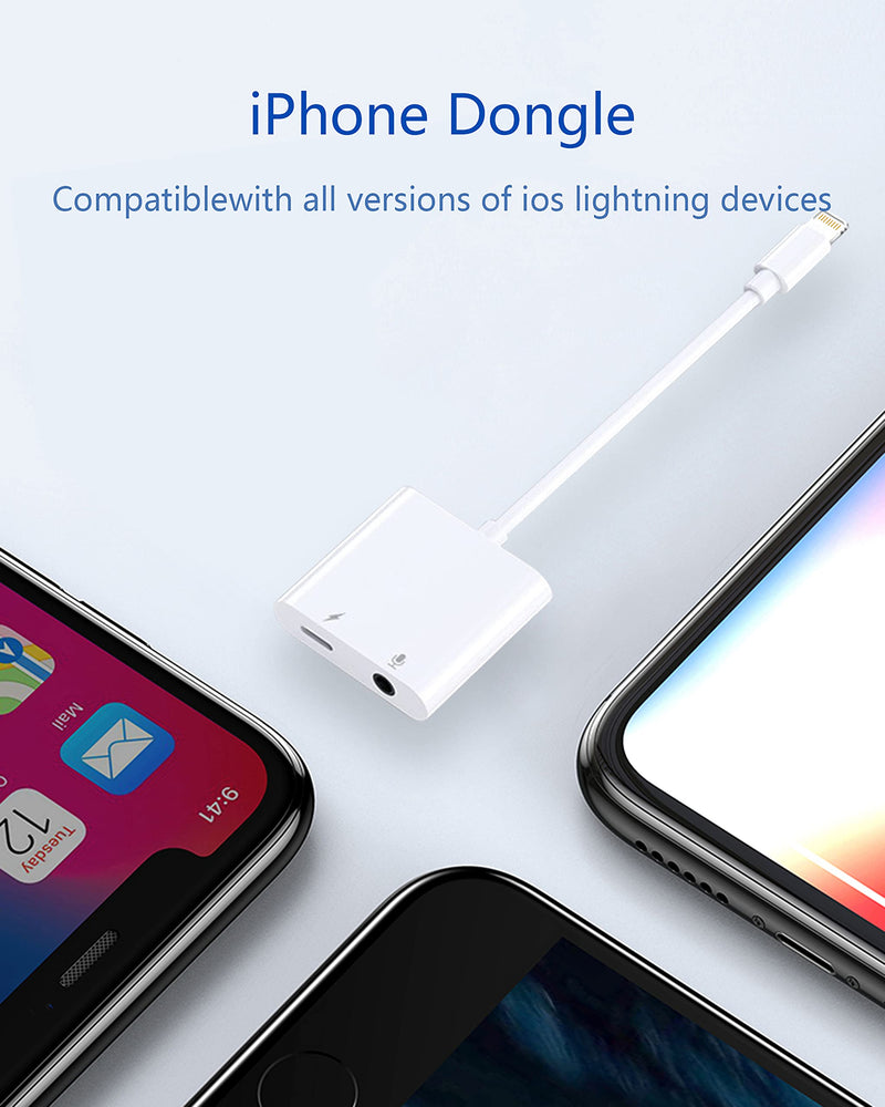 [Australia - AusPower] - [2 in 1] Headphone Adapter for iPhone，Apple MFi Certified Lightning to 3.5mm Jack Dongle Aux Audio Charger Splitter Compatible with iPhone 13/12/XS/X 8 7 Audio Earphone Adaptor Support All iOS System 2 in 1 