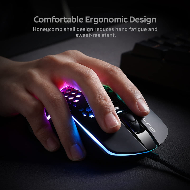 [Australia - AusPower] - LTC Circle Pit HM-001 RGB Gaming Mouse with Lightweight Honeycomb Shell, Adjusted 6400DPI, 6 Programmable Buttons, Black 