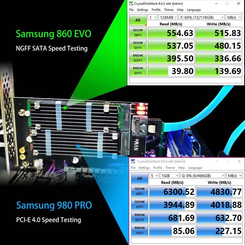[Australia - AusPower] - GLOTRENDS Dual M.2 X4 PCIe Adapter for One M.2 PCIe SSD and One M.2 SATA SSD, Support OS Booting from M.2 PCIe SSD or M.2 SATA SSD, Including 2 x M.2 Heatsink and Thermal Pad and M.2 Screws (PA12-HS) 