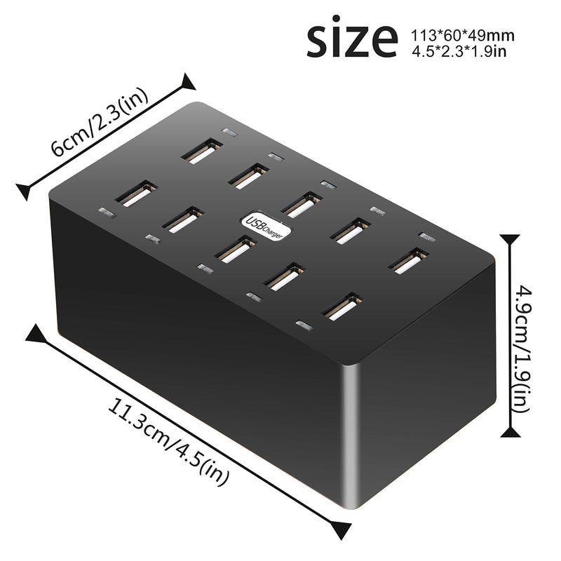 [Australia - AusPower] - 10 Ports Wall Charger, 50W 10-Port Family-Sized Desktop USB Rapid Charger,Multiple Charging Station,Compatible with Smartphones and Other USB Charging Devices 
