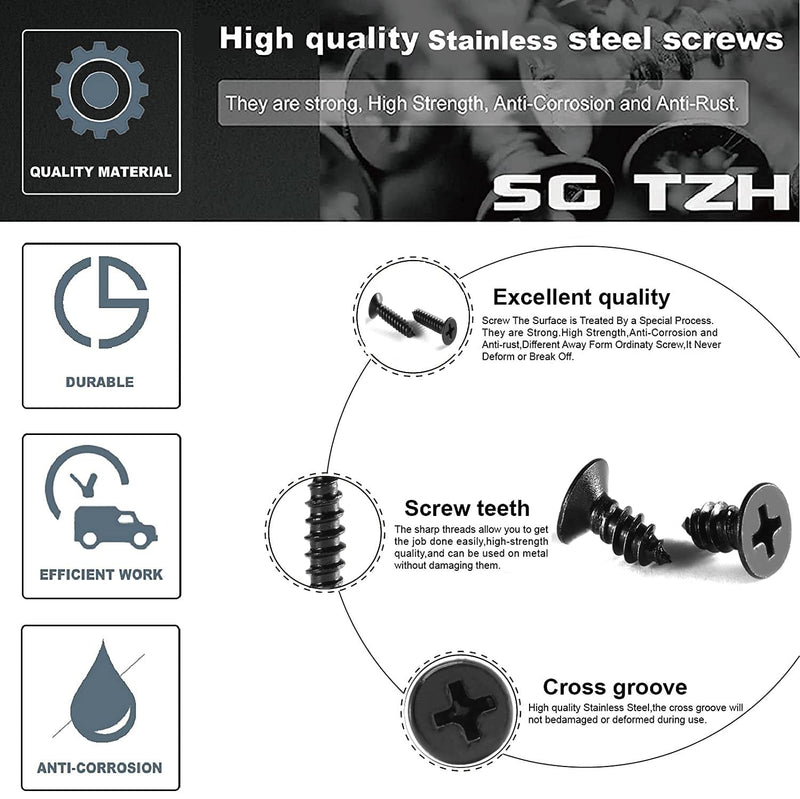 [Australia - AusPower] - #4 x 1/2" Wood Screw 100Pcs 18-8 (304) Stainless Steel Screws Flat Head Phillips Fast Self Tapping Drywall Screws Black Oxide by SG TZH #4 x 1/2" 