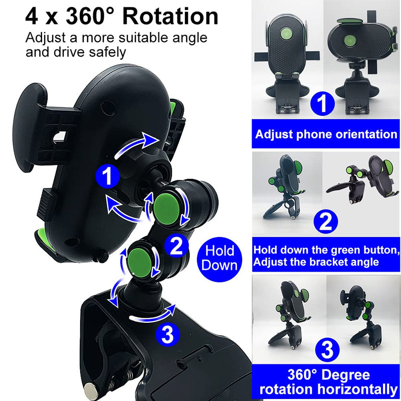 [Australia - AusPower] - Dashboard Car Phone Holder Mount with 4 x 360 Degree Rotation, CLZWiiN Cell Phone Stand Suitable for 4 to 7 inch Smartphones, Universal Car Clip Mount Stand Compatible with iPhone, Samsung Galaxy Green+Black 