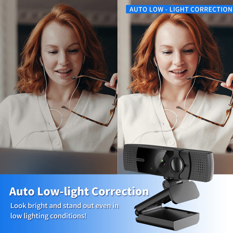[Australia - AusPower] - Webcam with Microphone, No Distortion Privacy Cover 1080P USB Camera Plug Play Mic Full Ultra HD Web Camera Video Cam Calling Conferencing Streaming for PC/Desktop/Computer/Mac/Laptop/MacBook Black 
