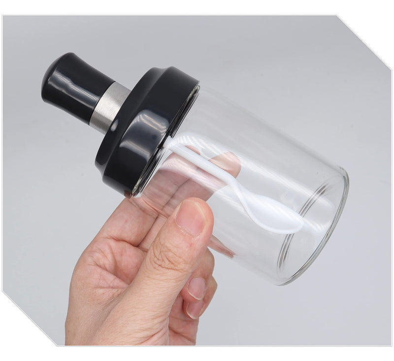 [Australia - AusPower] - Excelity Condiment Pots with Spoon and Lid Clear Glass Containers Jars for Storing and Dispensing Spice Salt Sugar Pepper 