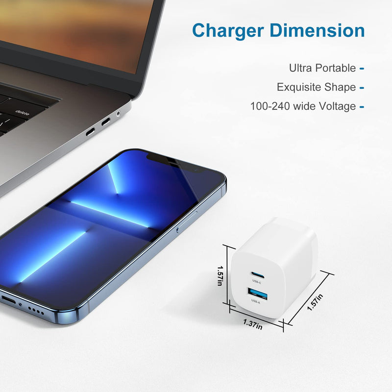 [Australia - AusPower] - iPhone 12 13 Fast Charger, 33W Dual Port PD Power Adapter + Quick Wall Charger Plug,USB C Block Brick Cube with Foldable Plug for Apple iPhone 13 Pro Max/12 Mini/12/11/XR/XS/11/8/7/6/iPad, Samsung 