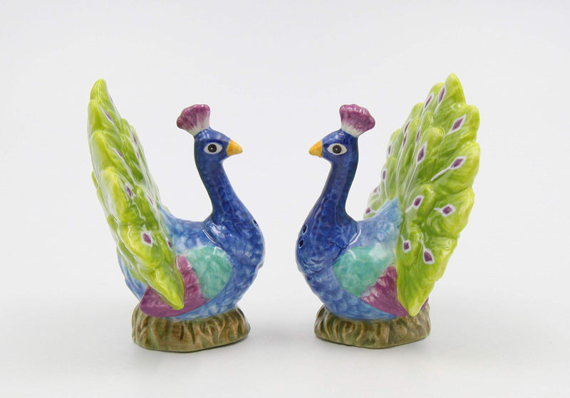 [Australia - AusPower] - Cosmos Gifts Fine Porcelain Exotic Peacock Salt & Pepper Shakers, 3-1/8" H Salt and Pepper Set, Multicolored 