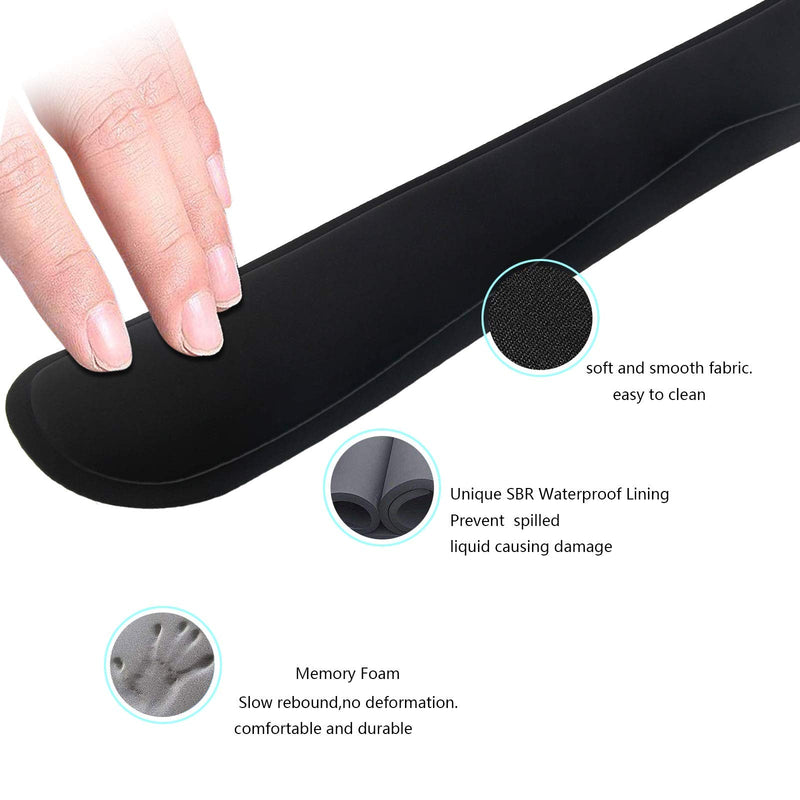 [Australia - AusPower] - Wrist Rest for Computer Keyboard and Mouse Pad Support Memory Foam Set Easy Typing and Wrist Pain Relief Ergonomic Lightweight Anti-Skid Wrist Cushion for Office Gaming Laptop Mac (Black) Black 