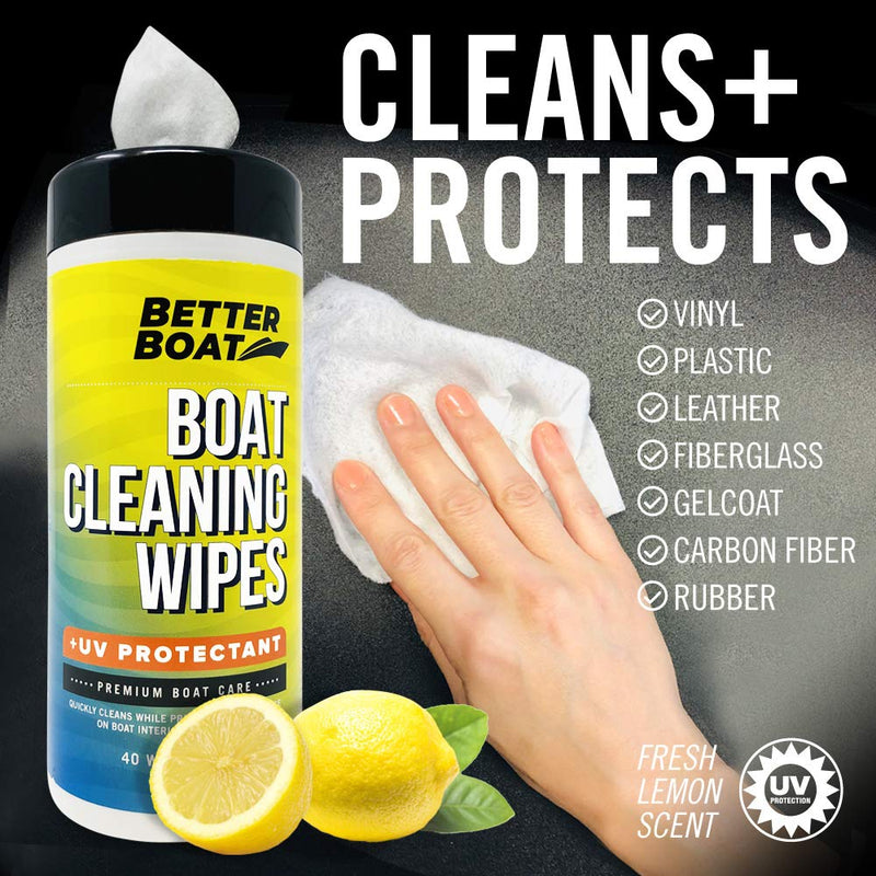 [Australia - AusPower] - Boat Cleaner Wipes with UV Protection Boat Vinyl Cleaner and Protectant Car Leather Marine Boat Seat Cleaner Dashboard & Console Boat Cleaning Supplies Interior and Exterior Clean & Wash Products 40 Count 