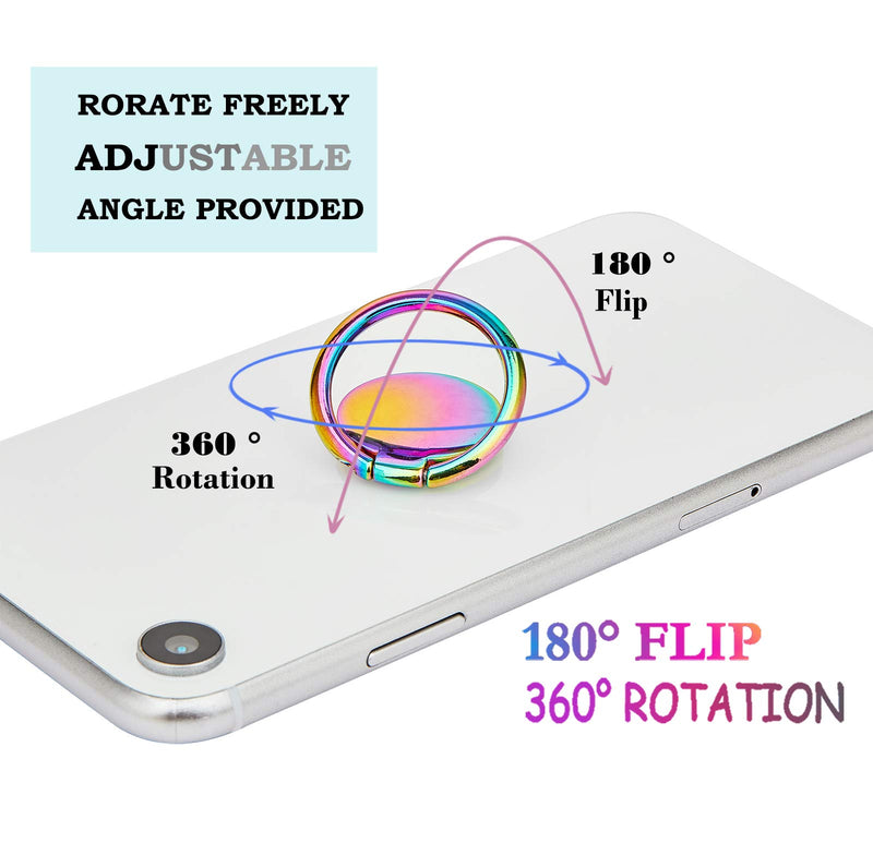 [Australia - AusPower] - lenoup Rainbow Cell Phone Ring Stand Holder,Purple Multicolor Ring Grip Kickstand,360 Rotation Metal Finger Ring for Almost All Phones,Pad 