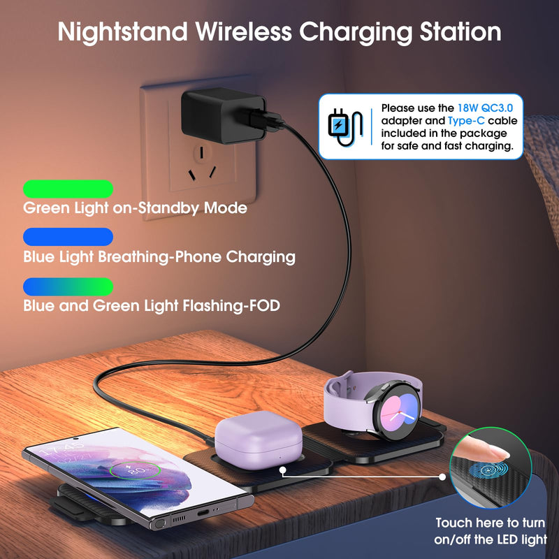 [Australia - AusPower] - Pocket Wireless Charger for Samsung Android Phone, Fast Foldable Travel Wireless Charging Station Stand Compatible for Samsung Galaxy Watch/Buds Pro/for Samsung S23 Ultra/S22/S21/Z Flip 4/3 Fold 4/3 Black 