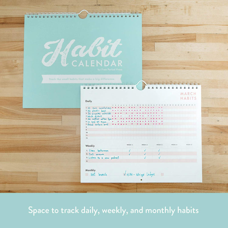 [Australia - AusPower] - Free Period Press Habit Tracker Calendar & To Do List Planner, Spiral Bound Habit Tracker with Writable Goals, 12 Months Undated, 8"x10” 