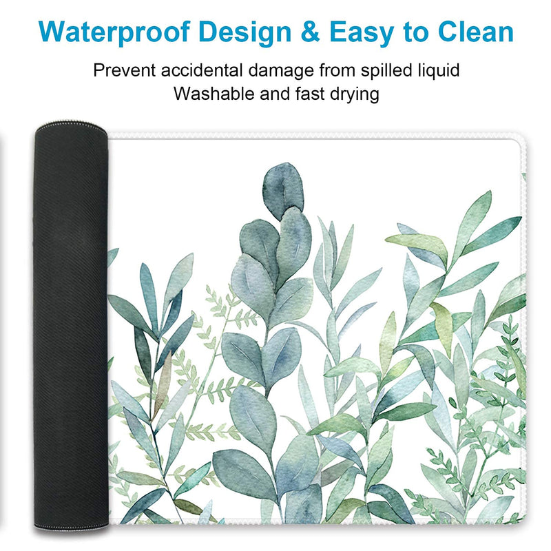 [Australia - AusPower] - Extended Gaming Mouse Pad (35.4x15.7 inch 3mm Thick), iDonzon Soft Cute Extra Large XXL Waterproof Thicken Desk Mouse Keyboard Mat with Non-Slip Rubber Base & Stitched Edges, Green Plants 
