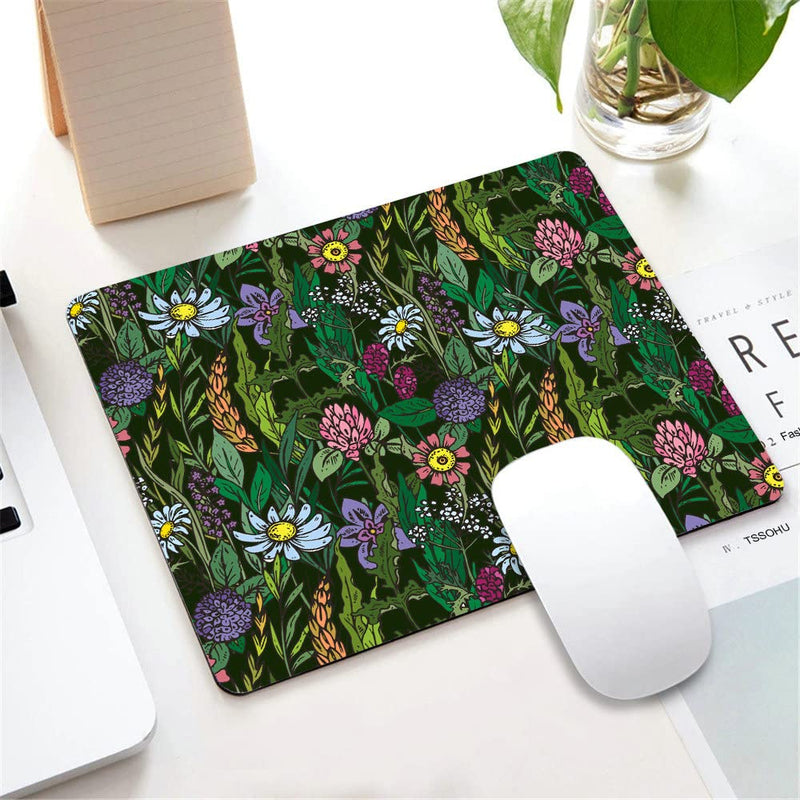 [Australia - AusPower] - Wild Flowers Mouse Pad Green Mousepad Botanical Office Decor for Women Desk Accessories Floral Summer Mousepad Gift for Coworker Boss 9.5"x7.9"x0.12" Inch Wild Flowers 