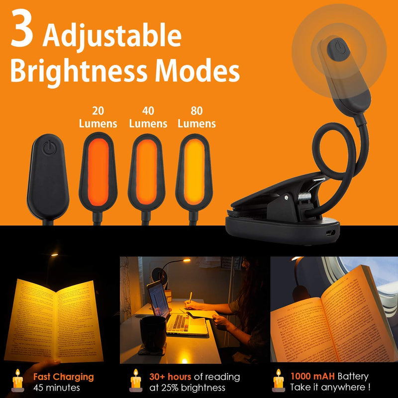 [Australia - AusPower] - Giftable Amber Book Light - Blue Light Blocking - Night Reading Light by Amber Light Store. Rechargeable. 1600K for Reading in Bed at Night. Perfect as a Giftable Kindle Light and LED Book Light. 