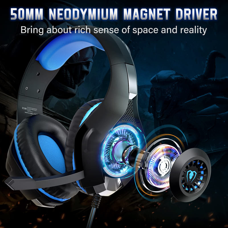 [Australia - AusPower] - 7.1 Gaming Headset for PC, Computer Gaming Headphones with Noise Cancelling Mic/Microphone, PC Gaming Headset with LED Lights for PC, PS4/PS5 Console, Laptop 