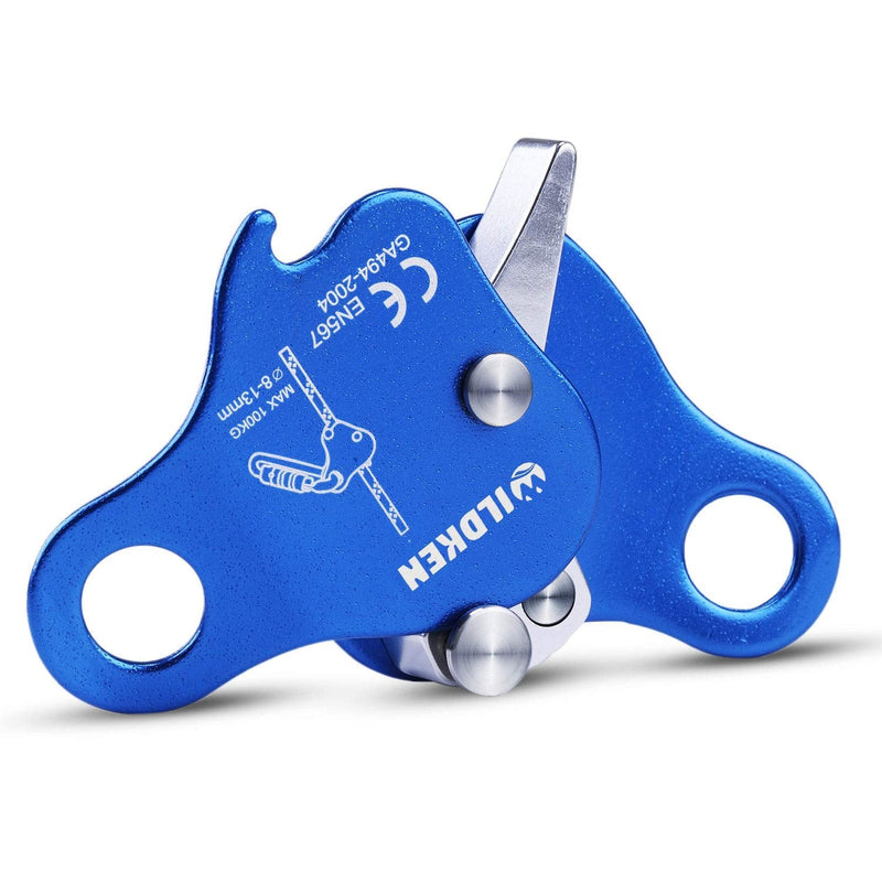 [Australia - AusPower] - Wildken Climbing Ascender Fall Protection Belay Device Climbing Rope Grip Clamp for Rock Climbing Mountaineering Tree Arborist Expedition Caving Rescue Aerial Work (Blue) 