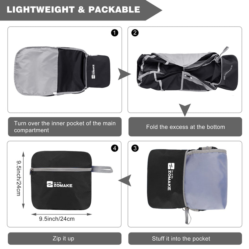 [Australia - AusPower] - Packable Hiking Backpack Water Resistant,40L Lightweight Daypack Foldable Backpack for Travel,By Zomake Black 